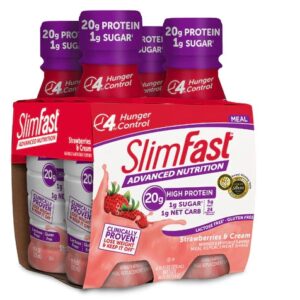 SlimFast Advanced Nutrition Shake Proteico Morango com Creme - 4 Unidades (Aprox. 1120ml)