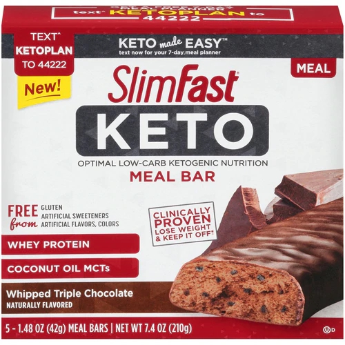 SlimFast Keto Barra Refeição Substituta Choc. Triplo 5 Pacotes (Aprox. 210g)
