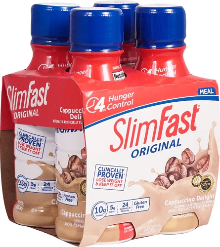 SlimFast Original Cappuccino Delight Shake Refeição Substituta 4 Garrafas 355ml Cada