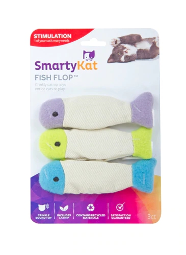 Kit 3 Brinquedos SmartyKat Fish Flop com Catnip e Som de Amassar - Diversão Garantida para Gatos