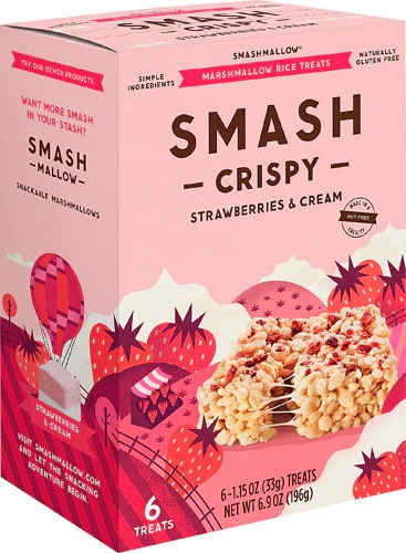 Smashmallow Smash Crispy Marshmallow Rice Treats Morango e Creme - 6 Unidades (aprox. 180g)