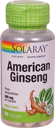 Solaray American Ginseng 480mg - 50 Cápsulas Veganas - Energia e Bem-Estar