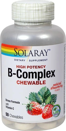 Solaray B-Complex Masticável Sabor Morango Natural - 50 Unidades