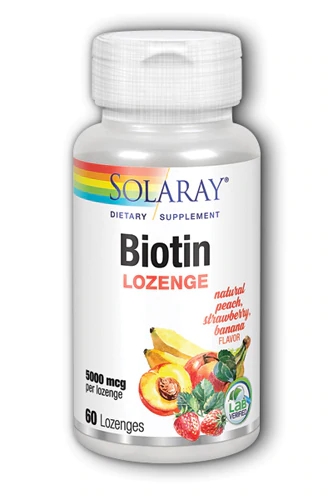Solaray Biotina 5000 mcg Sabor Pêssego Morango Banana - 60 Pastilhas