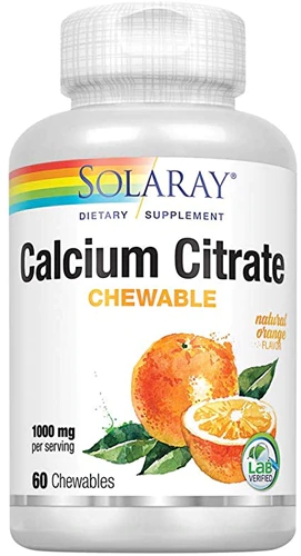 Solaray Cálcio Citrato Mastigável Sabor Laranja - 1000mg - 60 Comprimidos Mastigáveis