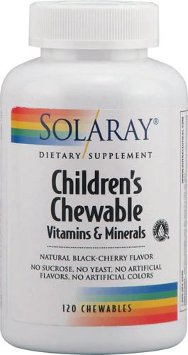 Solaray Vitaminas e Minerais Mastigáveis para Crianças Sabor Cereja Negra Natural - 120 Mastigáveis