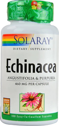 Solaray Echinacea 460mg - 100 Cápsulas Fáceis de Engolir - Suporte Imunológico Natural