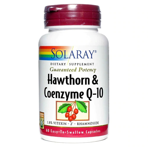 Solaray Hawthorn e Coenzima Q10 - 60 Cápsulas para Saúde Cardiovascular