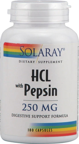 Solaray HCl com Pepsina 250mg - 180 Cápsulas - Suporte Digestivo