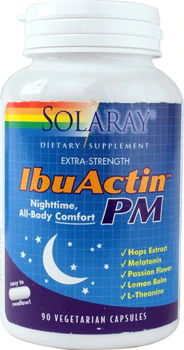 Solaray IbuActin PM 90 Cápsulas Vegetarianas - Alívio Noturno Natural