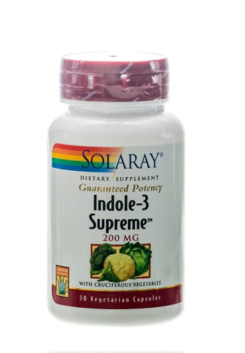 Solaray Indole-3 Supreme™ 200mg - 30 Cápsulas Vegetarianas - Suporte ao Bem-Estar