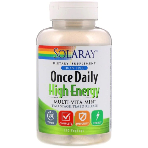 Solaray Once Daily High Energy Multi-Vita-Min - 120 Cápsulas Veganas Sem Ferro