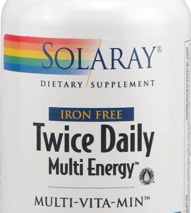 Solaray Twice Daily Multi Energy Ferro Livre - 120 Cápsulas - Energia e Vitalidade
