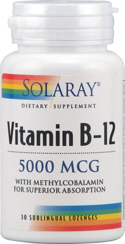 Solaray Vitamin B-12 Lozenge Black Cherry -- 5000 mcg - 30 Lozenges