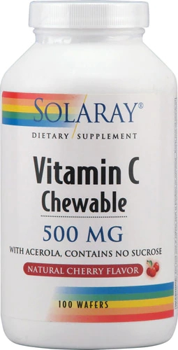 Solaray Vitamina C Mastigável Sabor Cereja Natural - 500 mg - 100 Pastilhas