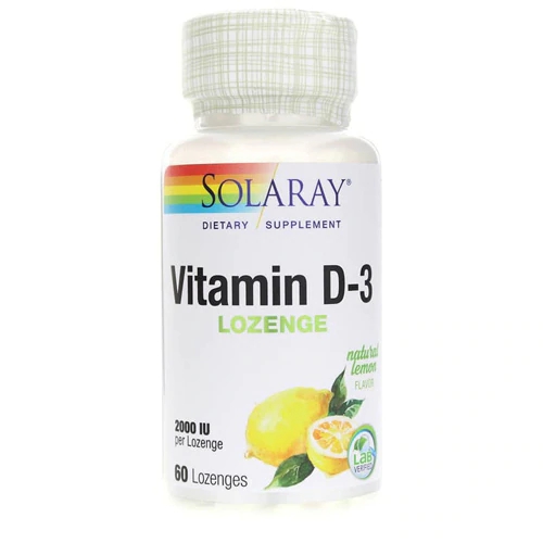 Solaray Vitamina D3 Limão 2000 UI - 60 Pastilhas Mastigáveis