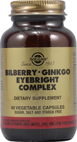 Solgar Bilberry-Ginkgo Eyebright Complex 60 Cápsulas Vegetais - Saúde Ocular e Cognitiva