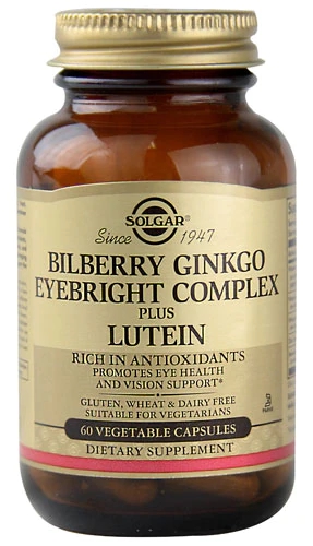 Solgar Bilberry Ginkgo Eyebright Complex plus Luteína - 60 Cápsulas Vegetais para Saúde Ocular