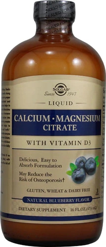 Solgar Cálcio Magnésio Citrato Líquido com Vitamina D3 Sabor Blueberry 473ml