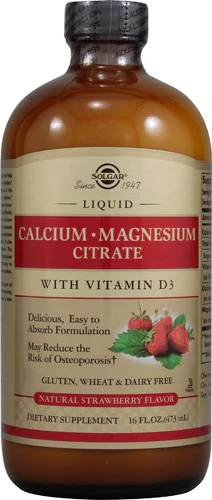 Solgar Cálcio Magnésio Citrato Líquido com Vitamina D3 Sabor Morango Natural - 473ml