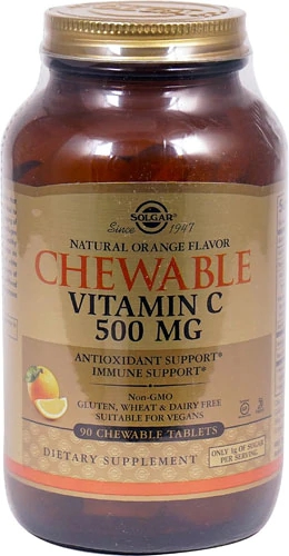 Solgar Vitamina C Mastigável Sabor Laranja Natural - 500mg - 90 Tabletes Mastigáveis