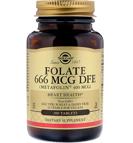 Solgar Folate 666 MCG DFE (400 mcg) - 100 Comprimidos - Ácido Fólico Ativo
