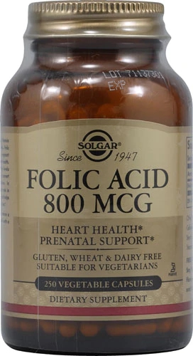 Ácido Fólico Solgar 800 mcg - 250 Cápsulas Vegetais - Saúde da Mulher e Gestação