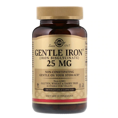 Solgar Gentle Iron® Ferro Bisglicinato 25mg - 180 Cápsulas Vegetais