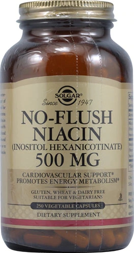 Solgar No-Flush Niacin 500 mg - 250 Cápsulas Vegetais: Saúde Cardiovascular e Bem-Estar