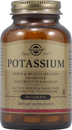 Solgar Potássio 99mg com Gluconato de Potássio - 100 Comprimidos - Essencial para o Bem-Estar