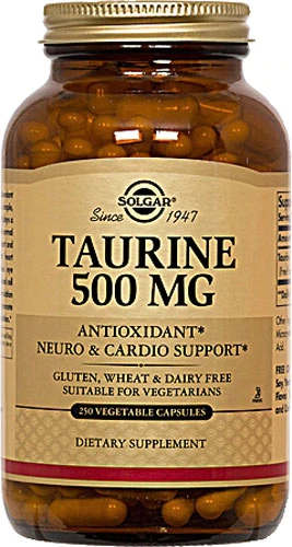 Solgar Taurina 500 mg - 250 Cápsulas Vegetais - Suporte ao Bem-Estar