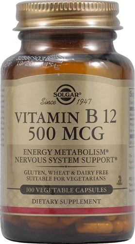 Solgar Vitamina B12 500 mcg - 100 Cápsulas Vegetais | Energia e Bem-Estar