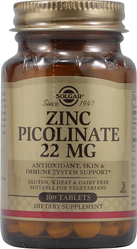 Solgar Zinco Picolinato 22mg - 100 Tablets - Suplemento de Zinco Essencial