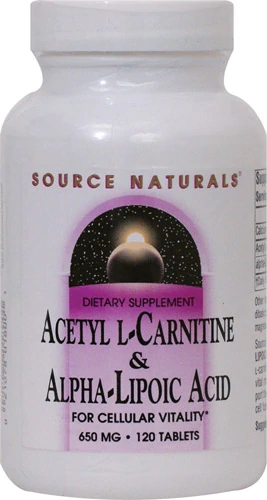 Source Naturals Acetil L-Carnitina e Ácido Alfa-Lipoico 650mg - 120 Tabletes