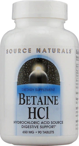 Source Naturals Betaine HCl 650mg - 90 Comprimidos | Saúde Digestiva