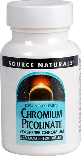 Source Naturals Picolinato de Cromo 200 mcg - 120 Comprimidos - Suporte ao Metabolismo