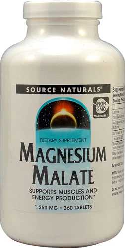 Source Naturals Magnésio Malato 1250 mg - 360 Tabletes - Energia e Bem-Estar