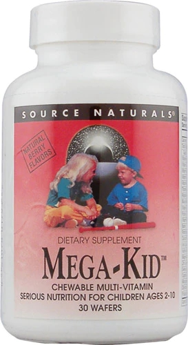 Source Naturals Mega-Kid Multivitamínico Mastigável Sabor Frutas Naturais - 30 Bolachas Mastigáveis