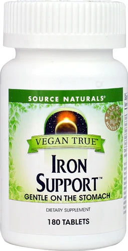 Source Naturals Vegan True™ Iron Support™ 180 Comprimidos - Suplemento de Ferro Vegano de Alta Absorção