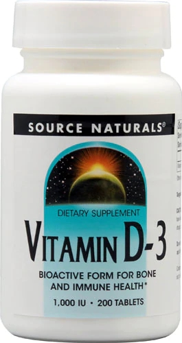 Source Naturals Vitamina D-3 1000 UI - 200 Comprimidos para Saúde Óssea e Imunidade