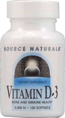 Source Naturals Vitamina D-3 5000 UI - 100 Cápsulas Softgel - Saúde Óssea e Imunidade