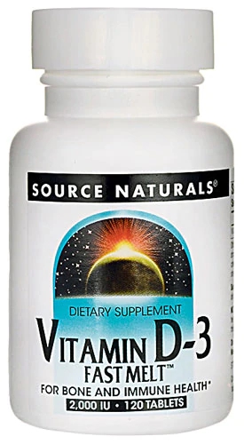 Source Naturals Vitamina D3 Fast Melt 2000 UI - 120 Comprimidos de Dissolução Rápida