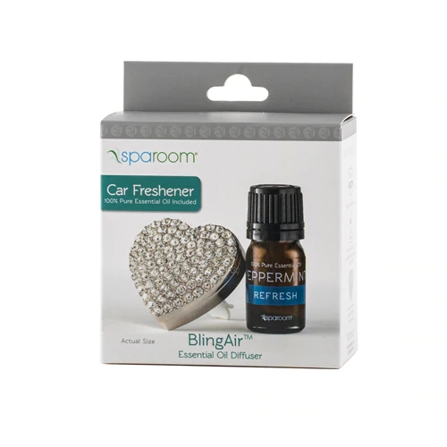 Difusor de Aromaterapia SpaRoom BlingAir para Saída de Ar do Carro com Óleo Essencial de Hortelã Pimenta - Prata - 1 Conjunto