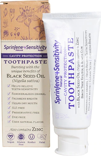 Pasta de Dente Sprinjene Natural para Sensibilidade e Proteção de Cáries com Óleo de Nigela e Zinco - 99g
