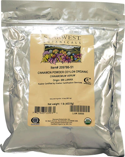 Canela em Pó Orgânica Ceylan Starwest Botanicals 454g - Sabor e Saúde