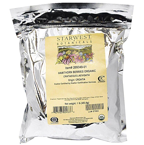 Bagas de Espinheiro-Alvar Orgânicas Starwest Botanicals 454g - Saúde Cardíaca e Bem-Estar
