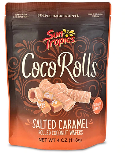 Sun Tropics Coco Rolls Wafers Salgado Caramelo Sem Glúten e Lactose 113g