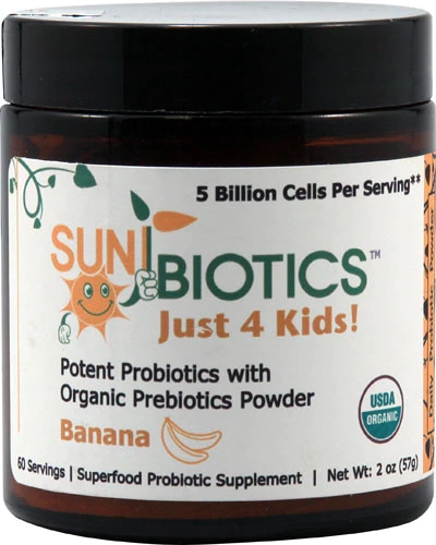 Sunbiotics Just 4 Kids Probióticos com Prebióticos Orgânicos Sabor Banana - 5 Bilhões de UFC - 57g