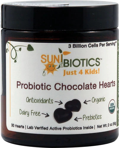 Sunbiotics Just 4 Kids Probiótico Corações de Chocolate 3 Bilhões de Células - 30 Corações