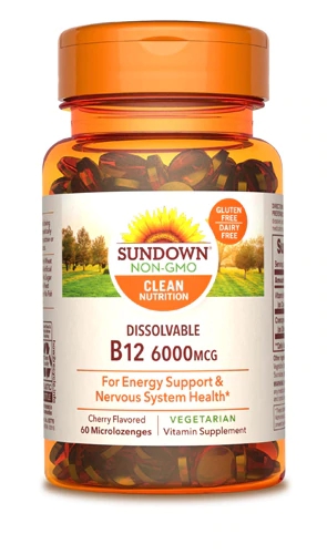 Vitamina B12 Sublingual Sundown Naturals 6000mcg Sabor Cereja - 60 MicroComprimidos